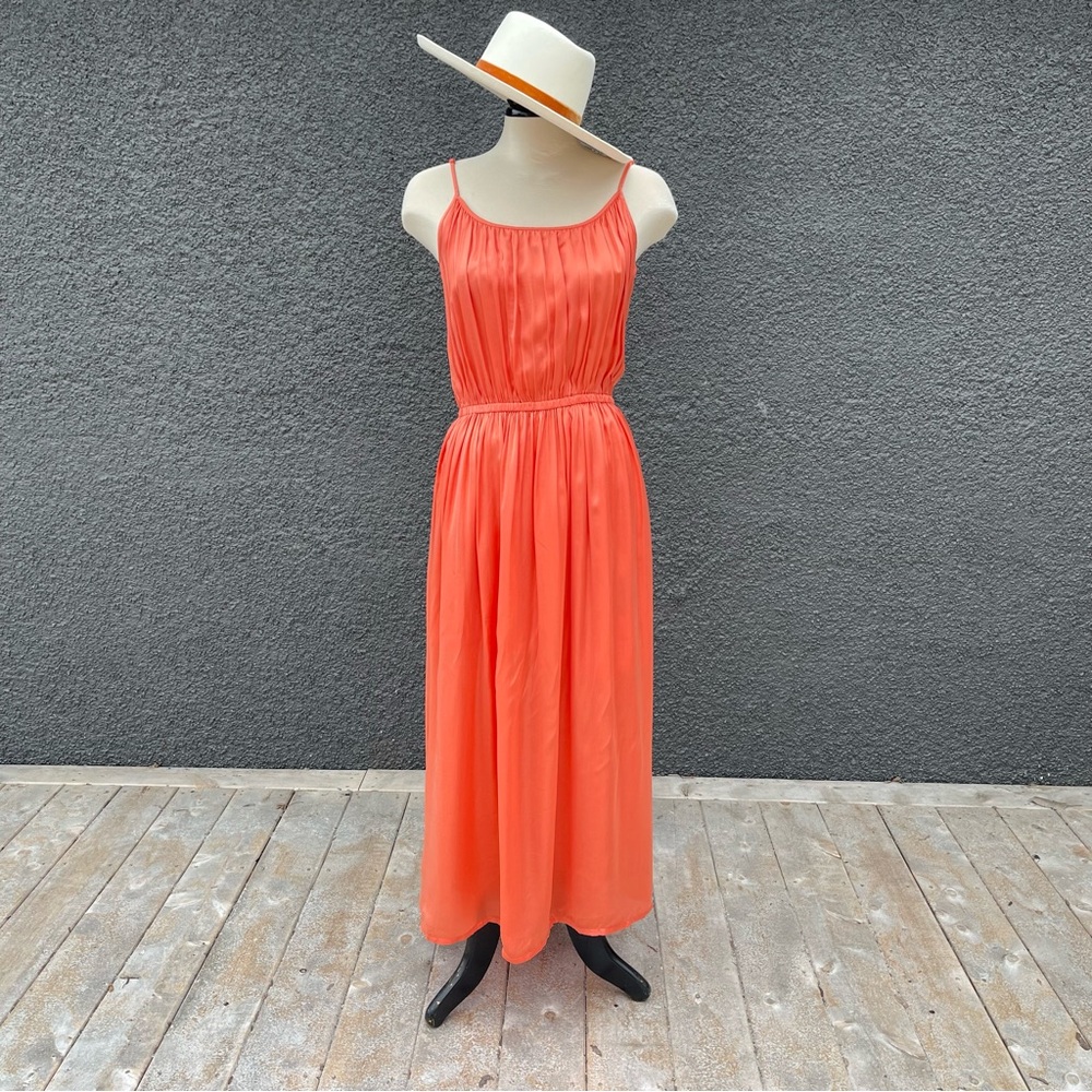 Frye x Anthropologie Silky Maxi Dress Coral Orange Pink Size Medium